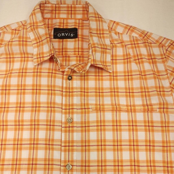 Orvis Shirt Mens 48 Orange Plaid Short Sleeve Button Up Pocket Casual Summer - Picture 2 of 9